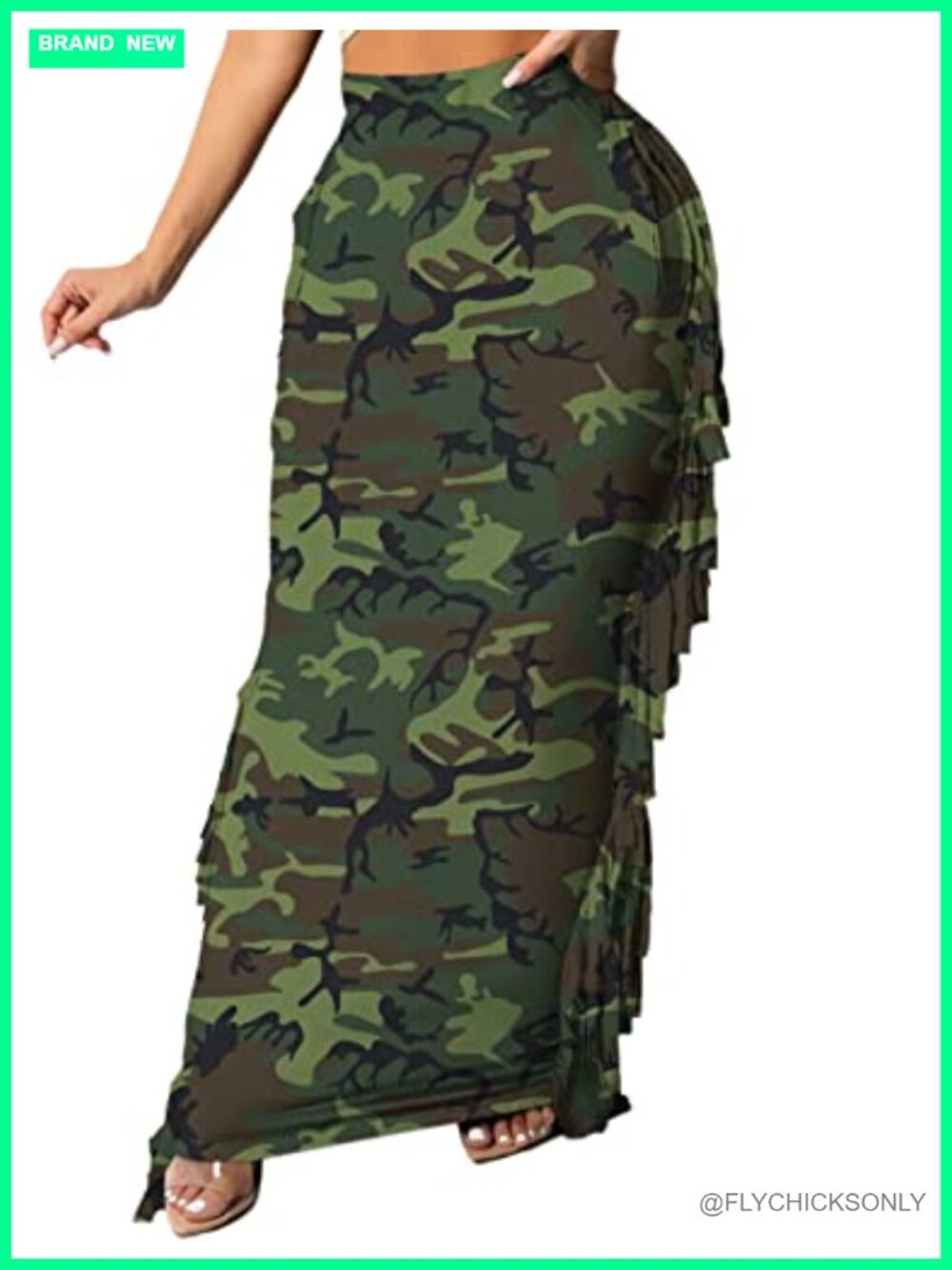 High Waist Side Fringe Maxi Pencil Skirt Bodycon Polyester Spandex